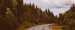 Preview wallpaper road, marking, distance, trees, forest, sky