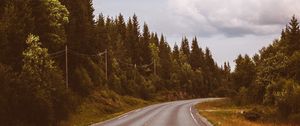 Preview wallpaper road, marking, distance, trees, forest, sky