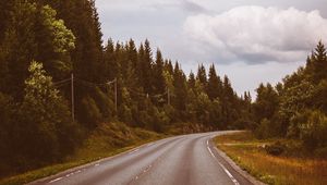 Preview wallpaper road, marking, distance, trees, forest, sky