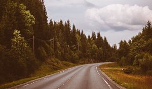 Preview wallpaper road, marking, distance, trees, forest, sky