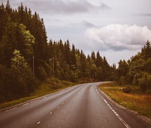 Preview wallpaper road, marking, distance, trees, forest, sky