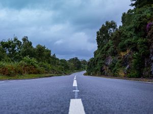 Preview wallpaper road, marking, distance, bushes, trees