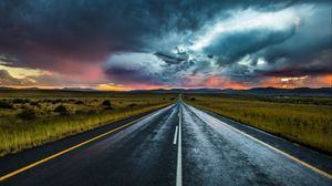 Preview wallpaper road, marking, evening, clouds, horizon