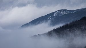 Preview wallpaper road, marking, fog, hills, trees