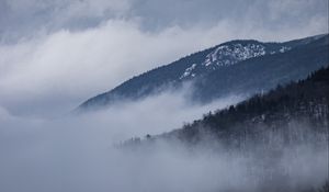 Preview wallpaper road, marking, fog, hills, trees