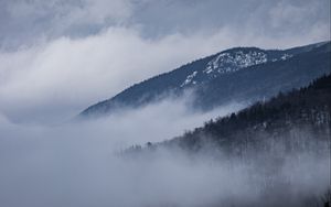 Preview wallpaper road, marking, fog, hills, trees