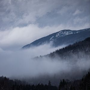 Preview wallpaper road, marking, fog, hills, trees