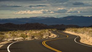 Preview wallpaper road, marking, hills, winding, distance