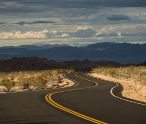 Preview wallpaper road, marking, hills, winding, distance