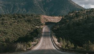 Preview wallpaper road, marking, hills, plants, sky