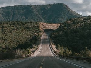 Preview wallpaper road, marking, hills, plants, sky