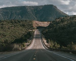 Preview wallpaper road, marking, hills, plants, sky