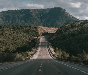 Preview wallpaper road, marking, hills, plants, sky