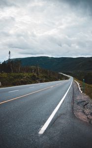 Preview wallpaper road, marking, hills, distance, trees