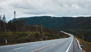 Preview wallpaper road, marking, hills, distance, trees