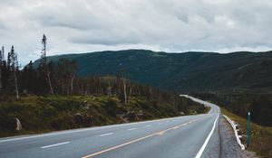 Preview wallpaper road, marking, hills, distance, trees