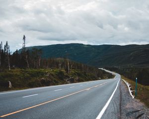 Preview wallpaper road, marking, hills, distance, trees