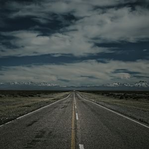 Preview wallpaper road, marking, horizon, mountains, evening