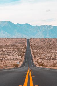 Preview wallpaper road, marking, mountains, horizon, direction