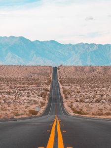 Preview wallpaper road, marking, mountains, horizon, direction