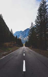 Preview wallpaper road, marking, mountains, trees