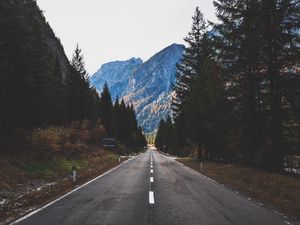 Preview wallpaper road, marking, mountains, trees