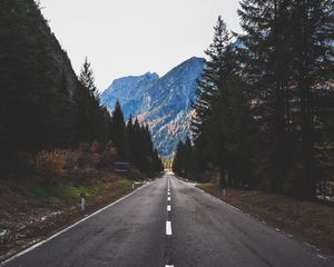 Preview wallpaper road, marking, mountains, trees