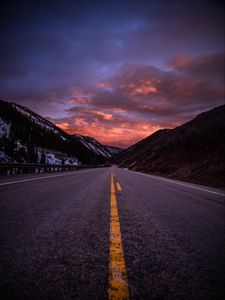 Preview wallpaper road, marking, mountains, evening