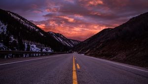 Preview wallpaper road, marking, mountains, evening