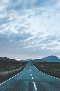 Preview wallpaper road, marking, mountains, portree, united kingdom