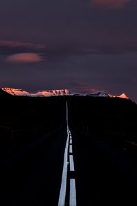 Preview wallpaper road, marking, mountains, horizon, dark, night, sunset