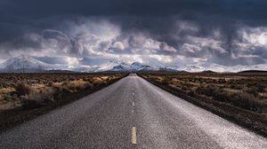 Preview wallpaper road, marking, mountains, snowy