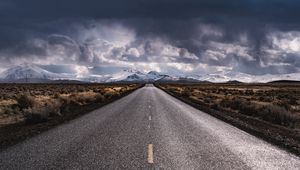 Preview wallpaper road, marking, mountains, snowy