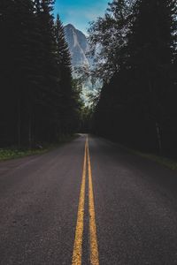 Preview wallpaper road, marking, mountains, forest, trees