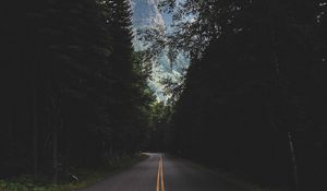 Preview wallpaper road, marking, mountains, forest, trees