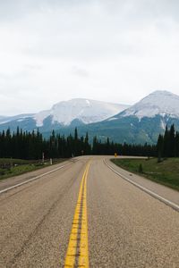 Preview wallpaper road, marking, mountains, spruce, trees