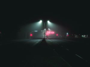 Preview wallpaper road, marking, night, pillars, light