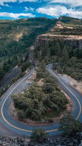 Preview wallpaper road, marking, rocks, trees, forest