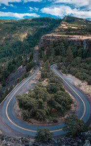 Preview wallpaper road, marking, rocks, trees, forest