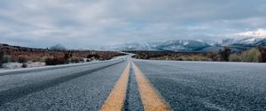 Preview wallpaper road, marking, sky, mountains, distance