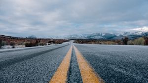 Preview wallpaper road, marking, sky, mountains, distance