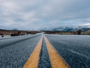 Preview wallpaper road, marking, sky, mountains, distance