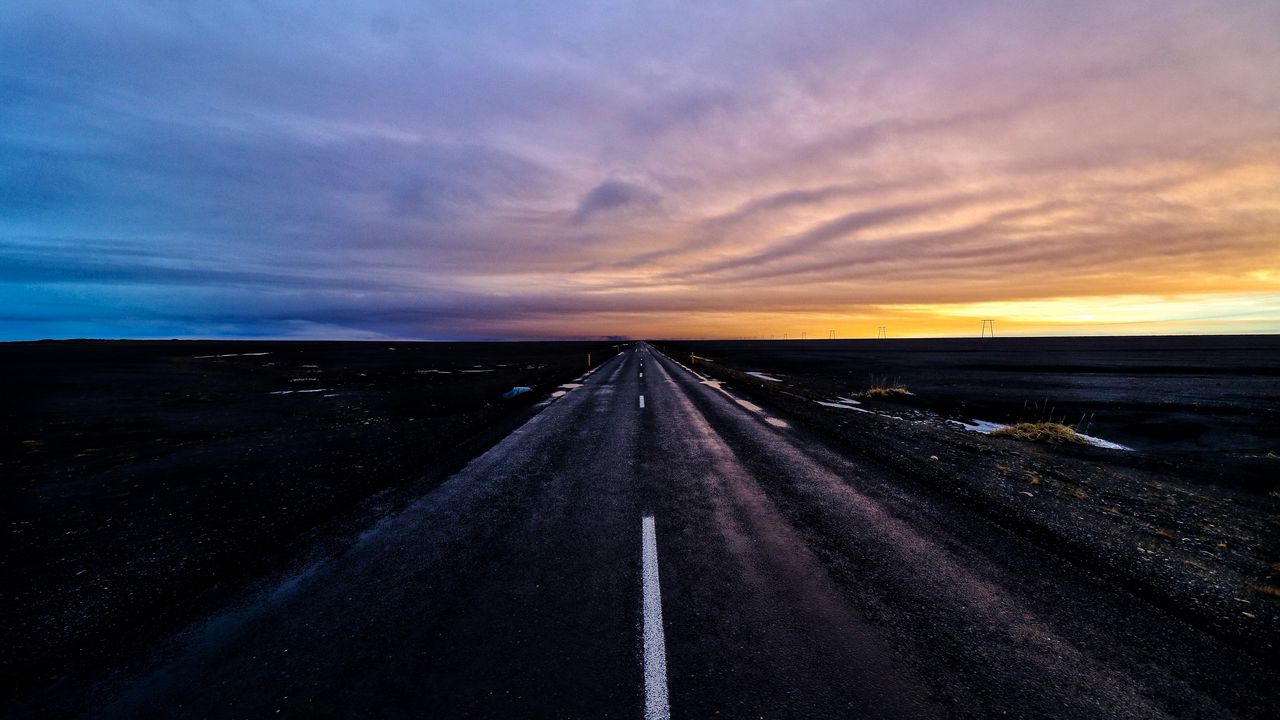 Wallpaper road, marking, sunset