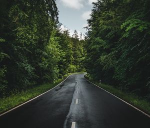 Preview wallpaper road, marking, trees, forest, sky