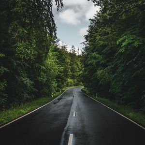 Preview wallpaper road, marking, trees, forest, sky