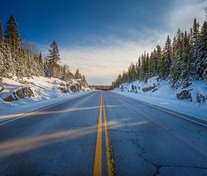 Preview wallpaper road, marking, trees, snow, snowy