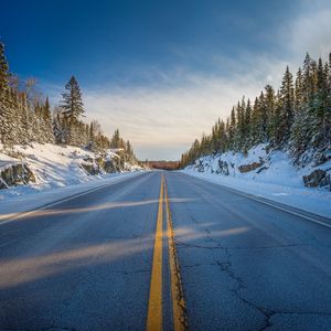 Preview wallpaper road, marking, trees, snow, snowy