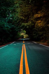 Preview wallpaper road, marking, turn, trees, asphalt