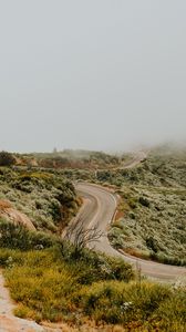 Preview wallpaper road, marking, winding, fog, grass