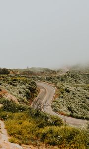 Preview wallpaper road, marking, winding, fog, grass